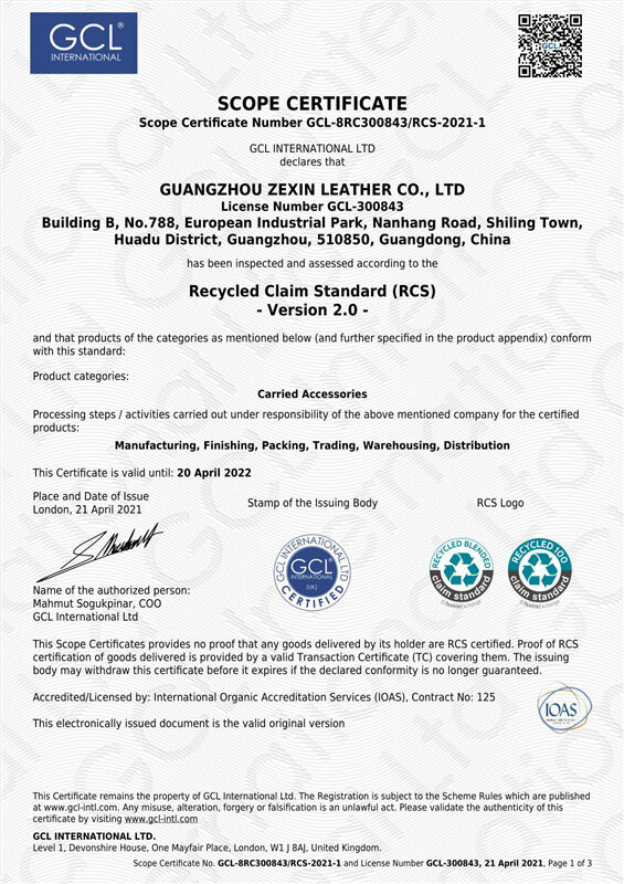 Recycled claim standard certification