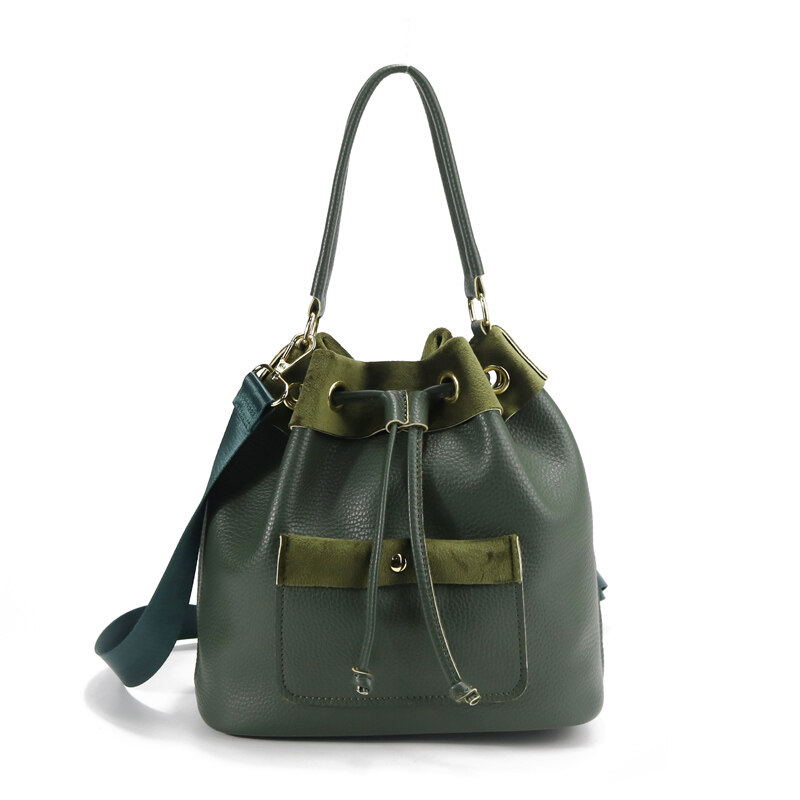 Forest green faux leather bucket bag