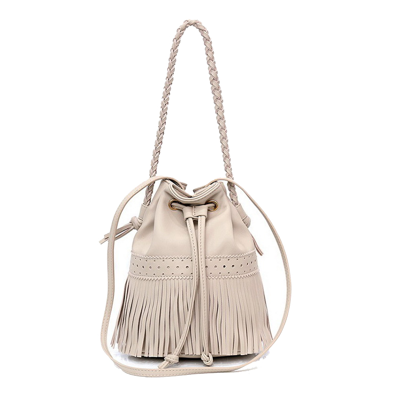 Fringe Bucket Bag  with Braided Handle