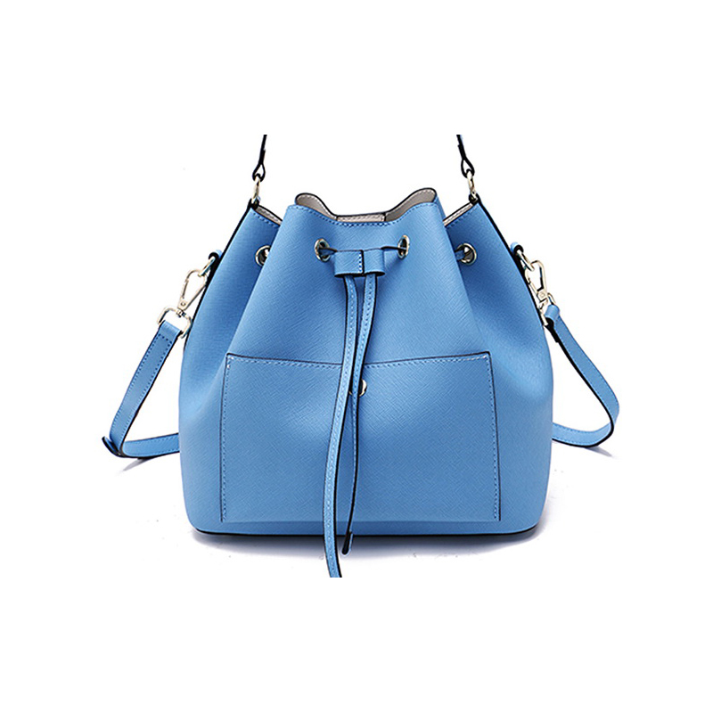 Soft front pocket bucket bag